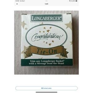 Longaberger Congratulations Tie On Vintage 1994 Green / White / Gold NEW IN BOX
